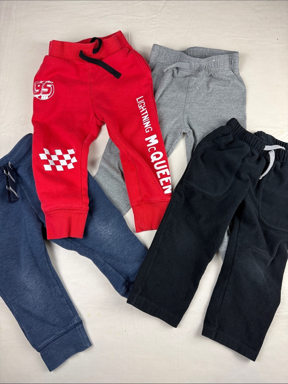 Kids Jogger Sweatpant Bundle Red Lightning McQueen Black Blue Gray 2T-3T